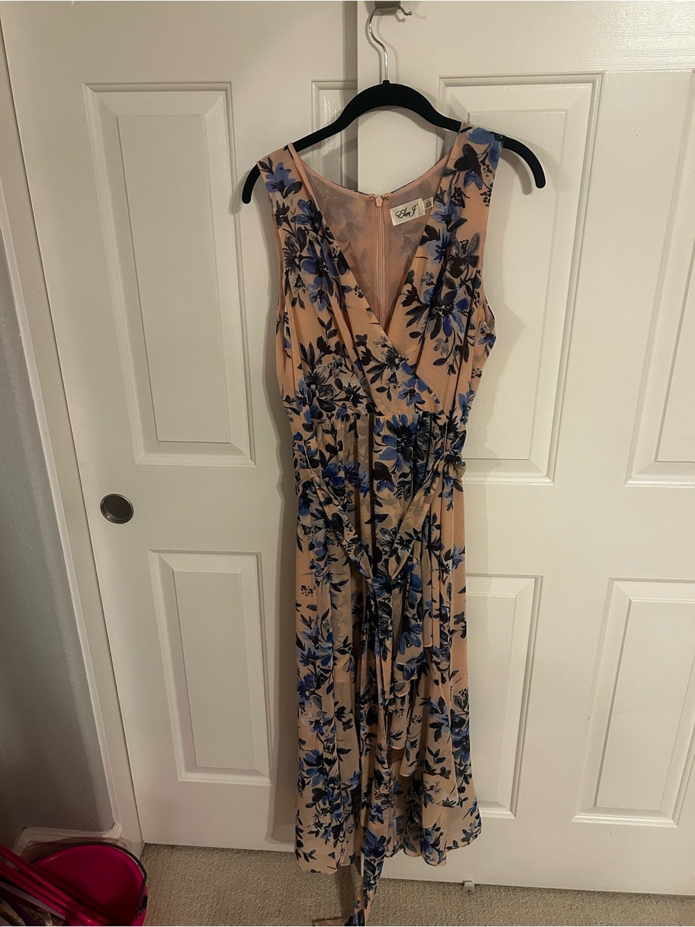 Eliza J Beige Maxi Wrap Dress with Blue Floral Print - Picture 1 of 3